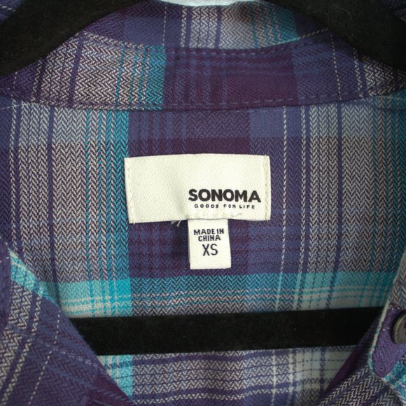 Sonoma Women's Button Down | Plaid Blue Button Down - Picture 3 of 4